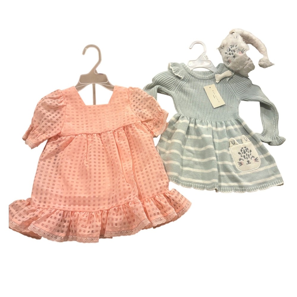 Max Studio Baby Sweater Dress & Wonder Nation Peach Dress Set 12M NWT Bundle